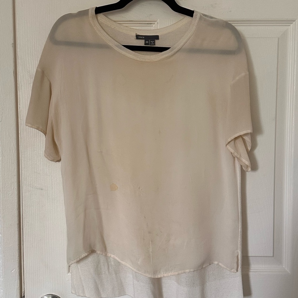 Vince cream silk sheer top size XS